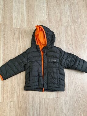 Columbia Kids Black Puffer Jacket with Orange Lining